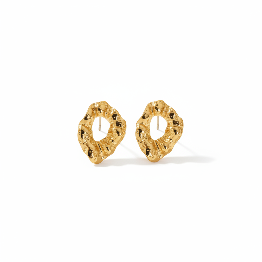 Hollow Oval Gold Studs